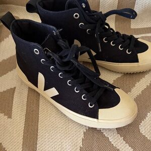 Veja Black and Cream High-Top Sneakers